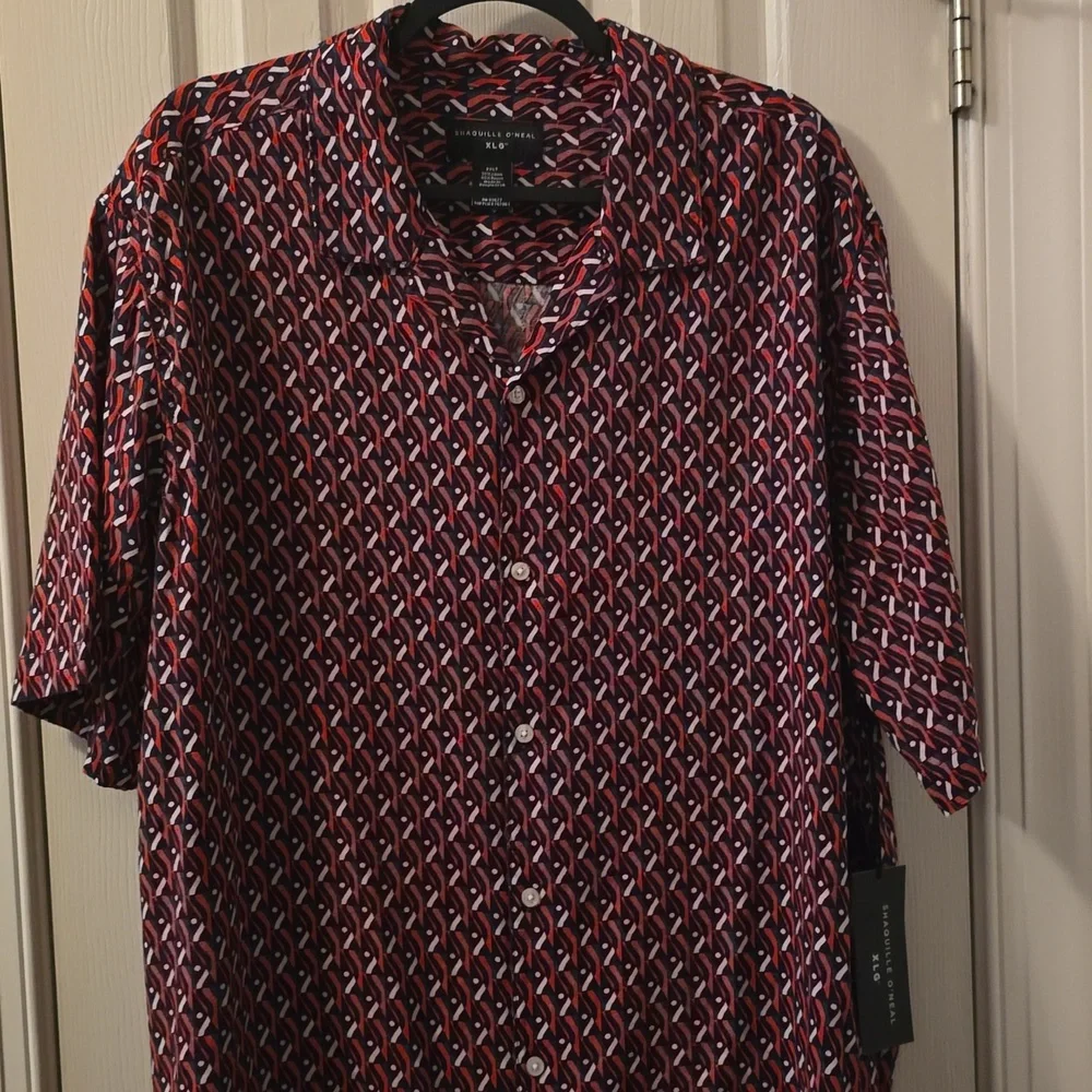 SHAQUILLE O'NEAL BRAND MEN'S RED GEOMETRICAL BIG & TALL SHIRT SIZE 3XLT